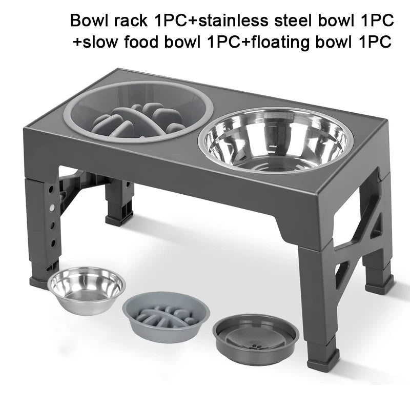 Paw Care USA adjustable elevated dog feeder with stainless steel bowl and slow food bowl