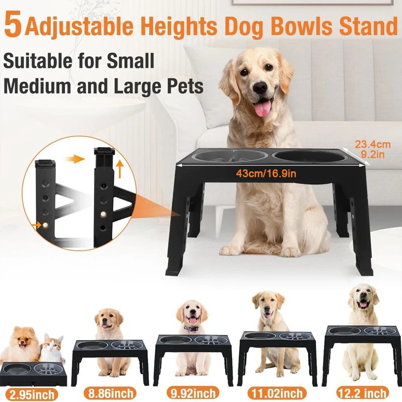 Adjustable elevated dog feeder with 5 height settings suitable for small medium and large pets