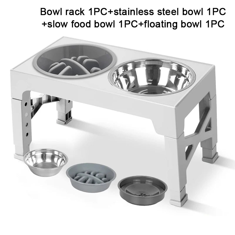 Paw Care USA adjustable elevated dog feeder with stainless steel bowls and slow food design