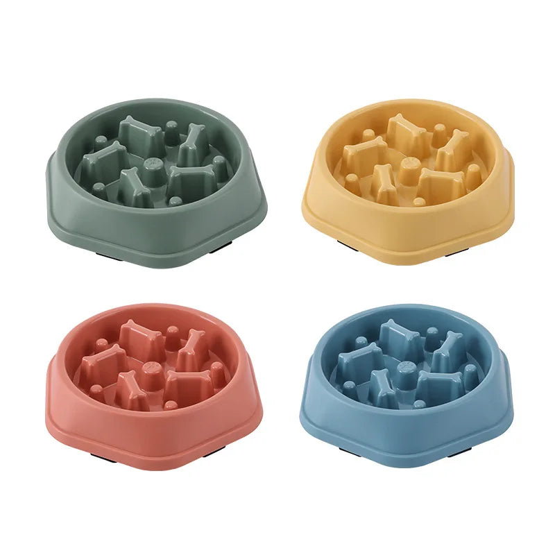 Paw Care USA anti-choking pet feeder bowl multiple colors in green yellow red and blue for slow feeding