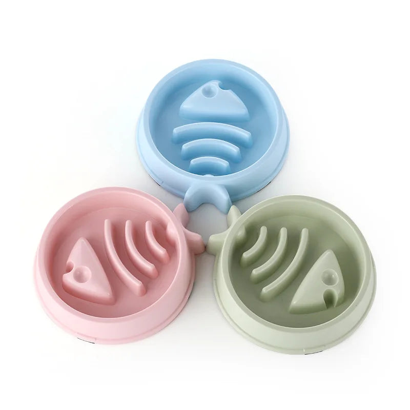 Paw Care USA anti-choking pet feeder bowl multiple colors in pink blue and green with fish bone design