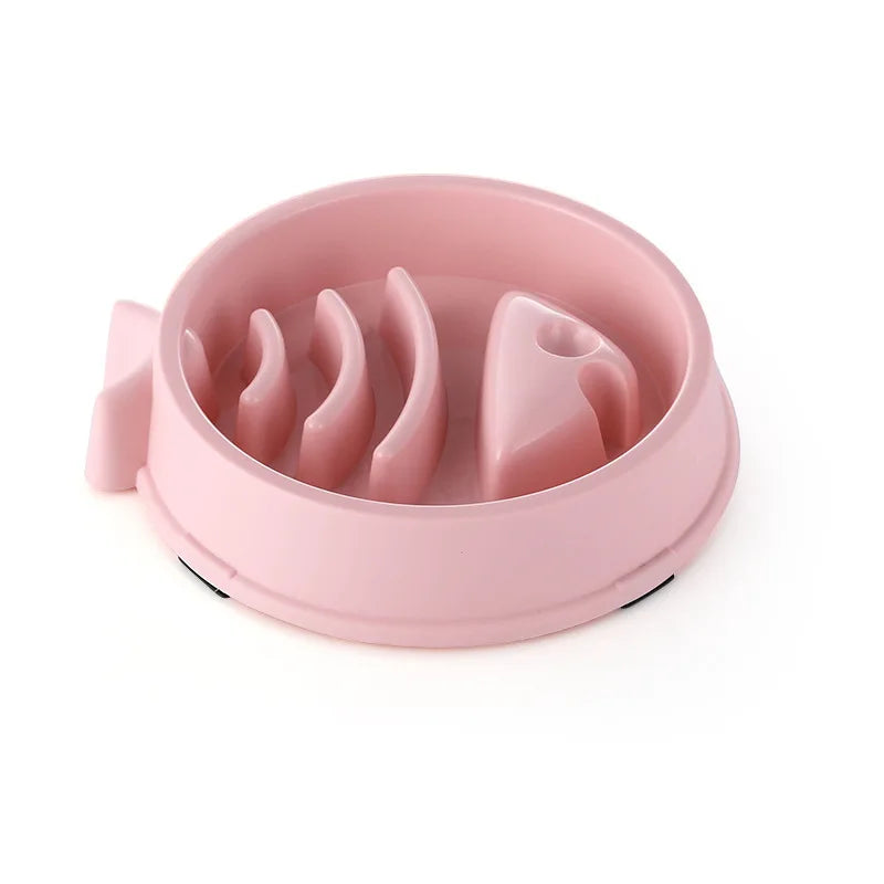 Pink anti-choking pet feeder bowl multiple colors with raised barriers to slow eating