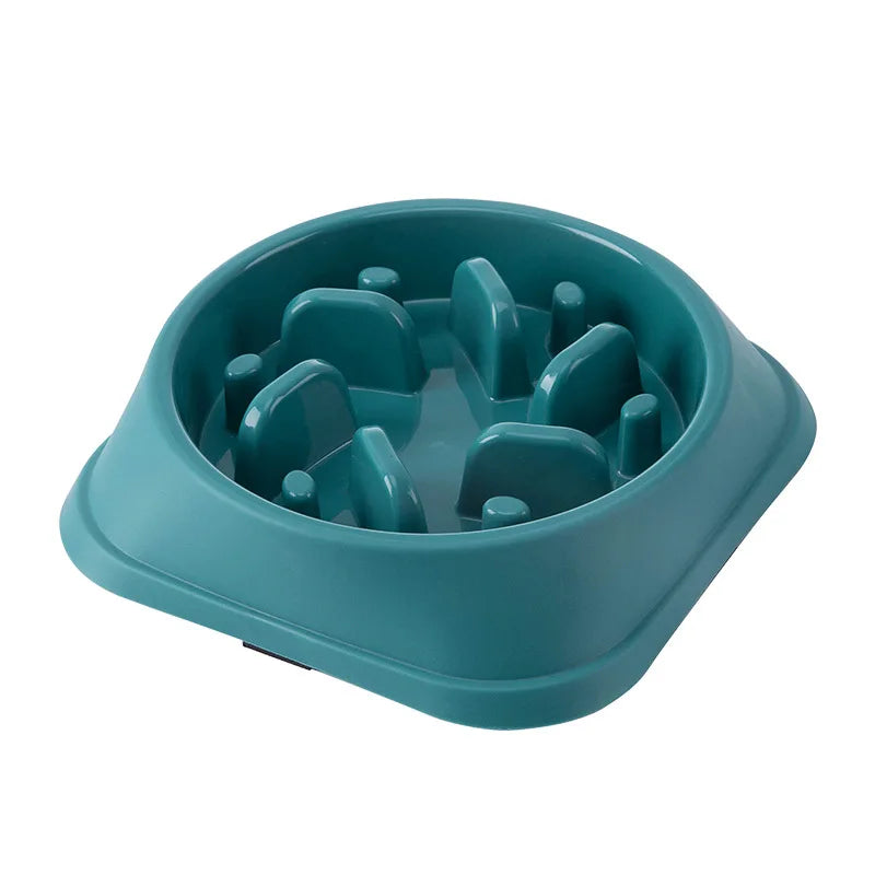 Paw Care USA anti-choking pet feeder bowl multiple colors in teal with raised obstacles to slow eating