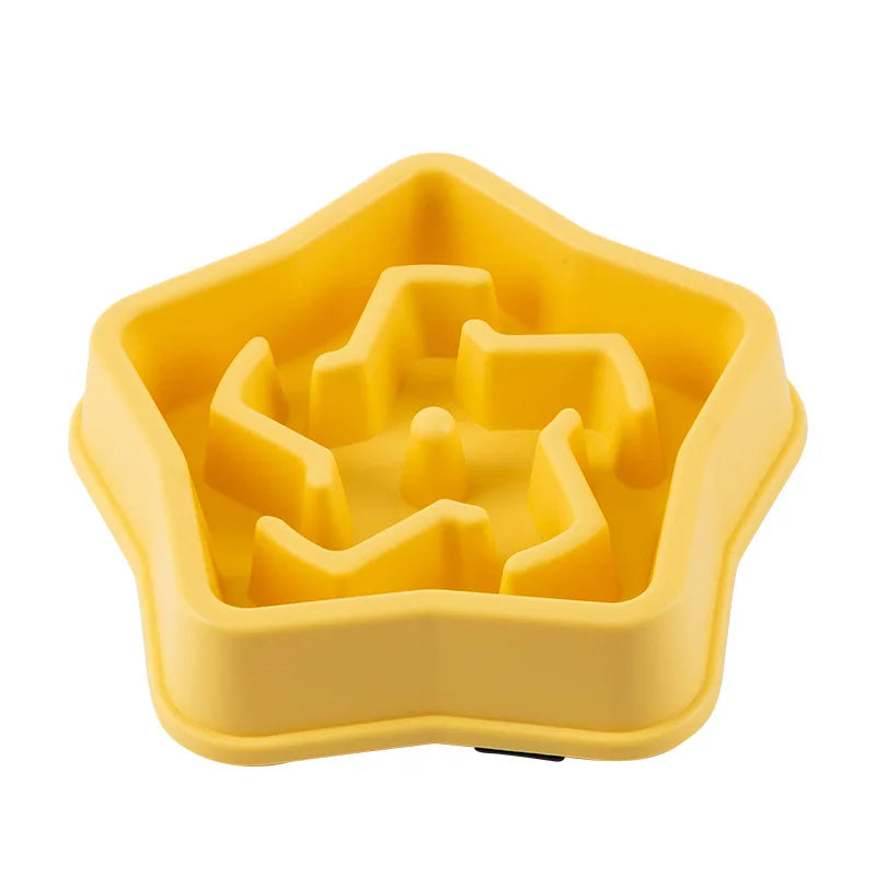 Yellow star-shaped anti-choking pet feeder bowl multiple colors by Paw Care USA