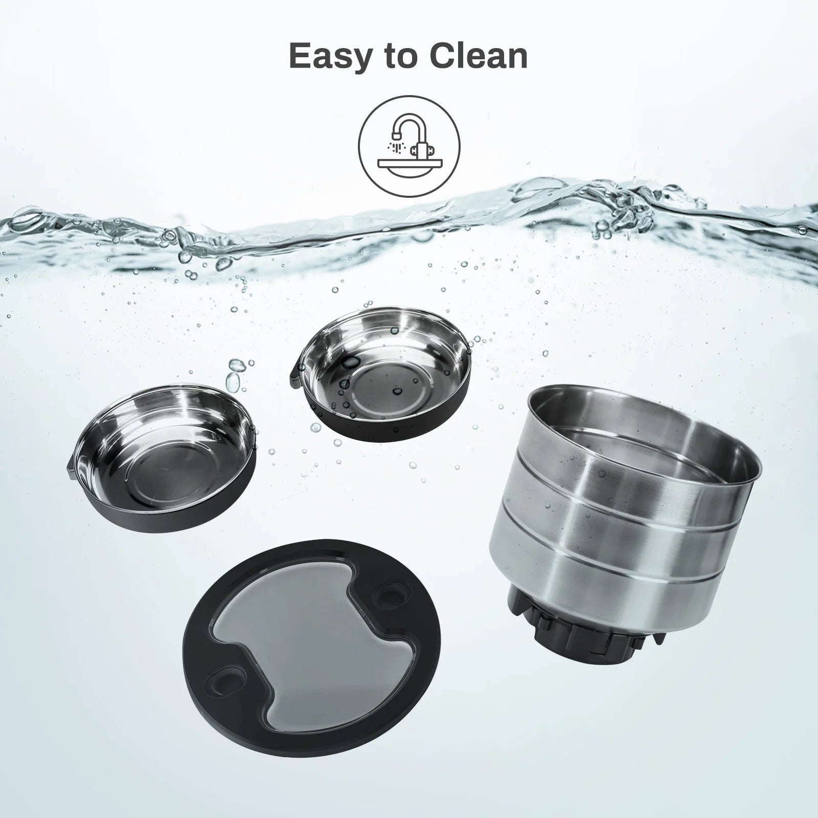 Easy to clean stainless steel parts of automatic pet feeder with app control by Paw Care USA