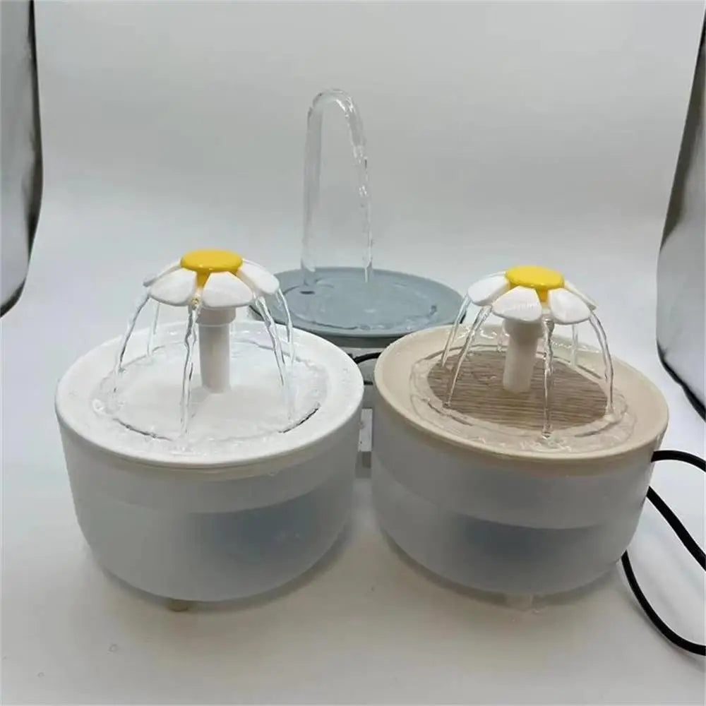 Paw Care USA automatic pet water fountain with flower-shaped spouts in white and beige colors