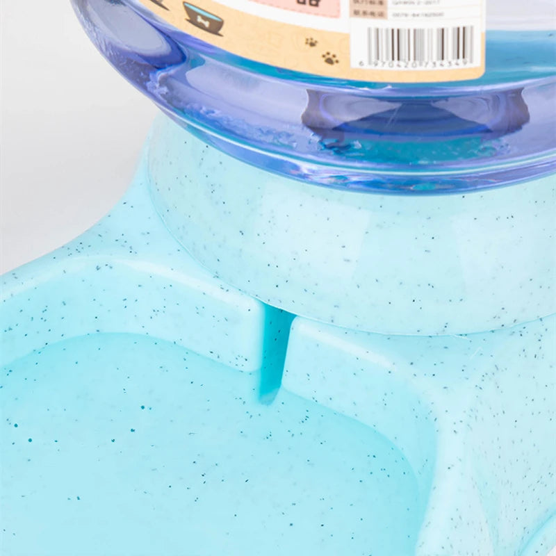Close-up of blue Paw Care USA best pet feeding station for small dogs with water dispenser and feeding bowls