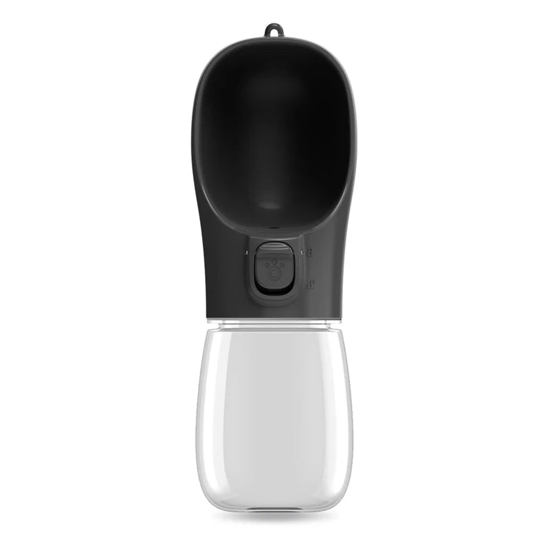 Paw Care USA dog and cat travel water dispenser with black top and clear water container for pets on the go