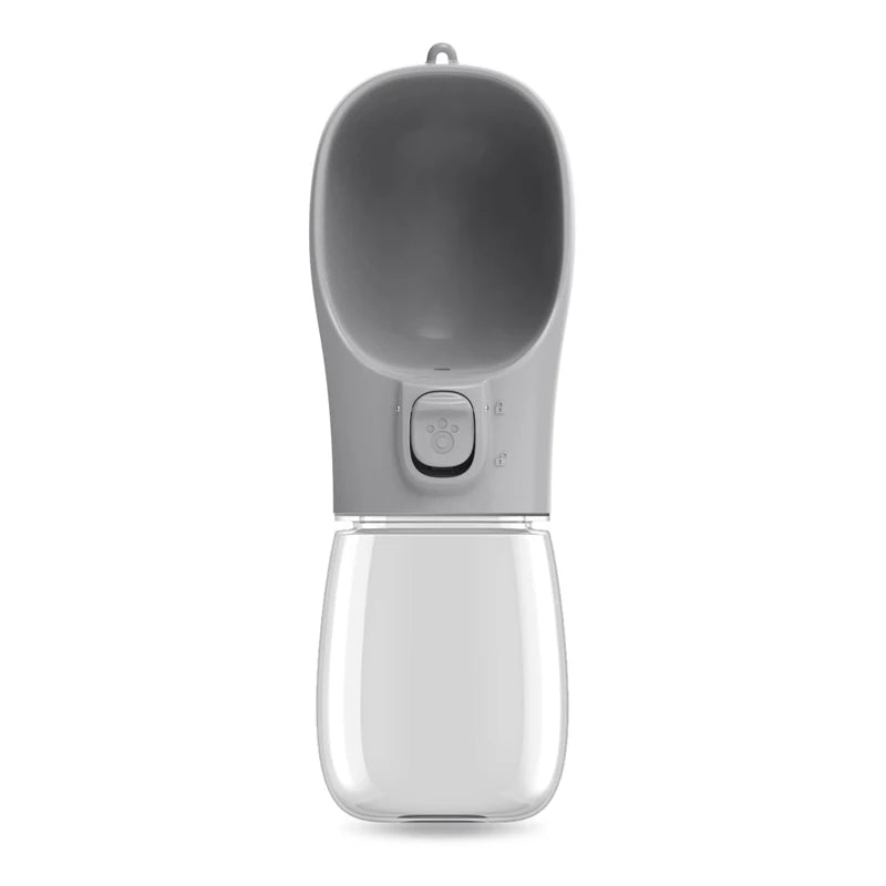 Paw Care USA dog and cat travel water dispenser with gray top and clear water container for pets on the go