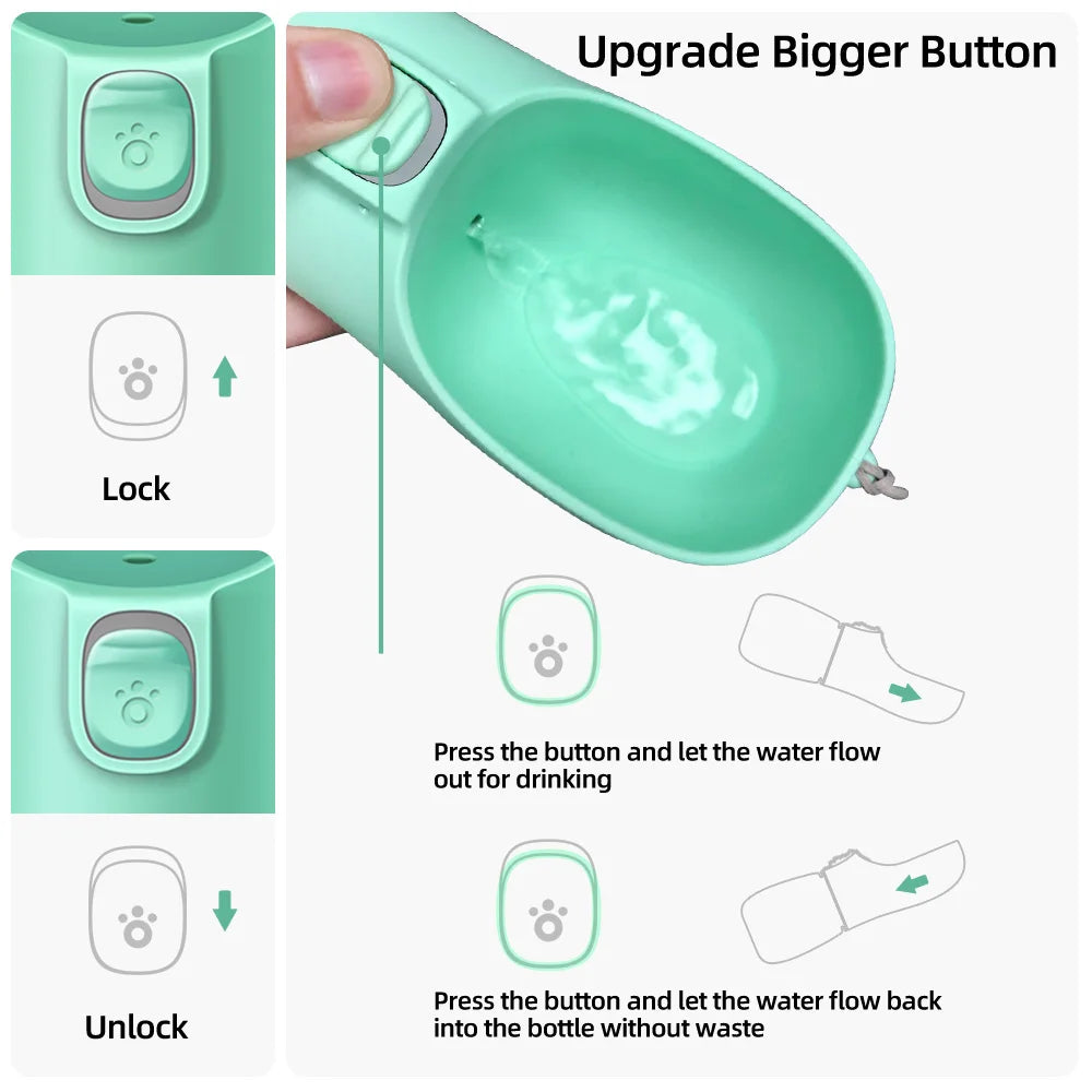 Paw Care USA dog and cat travel water dispenser with upgrade bigger button and lock unlock feature