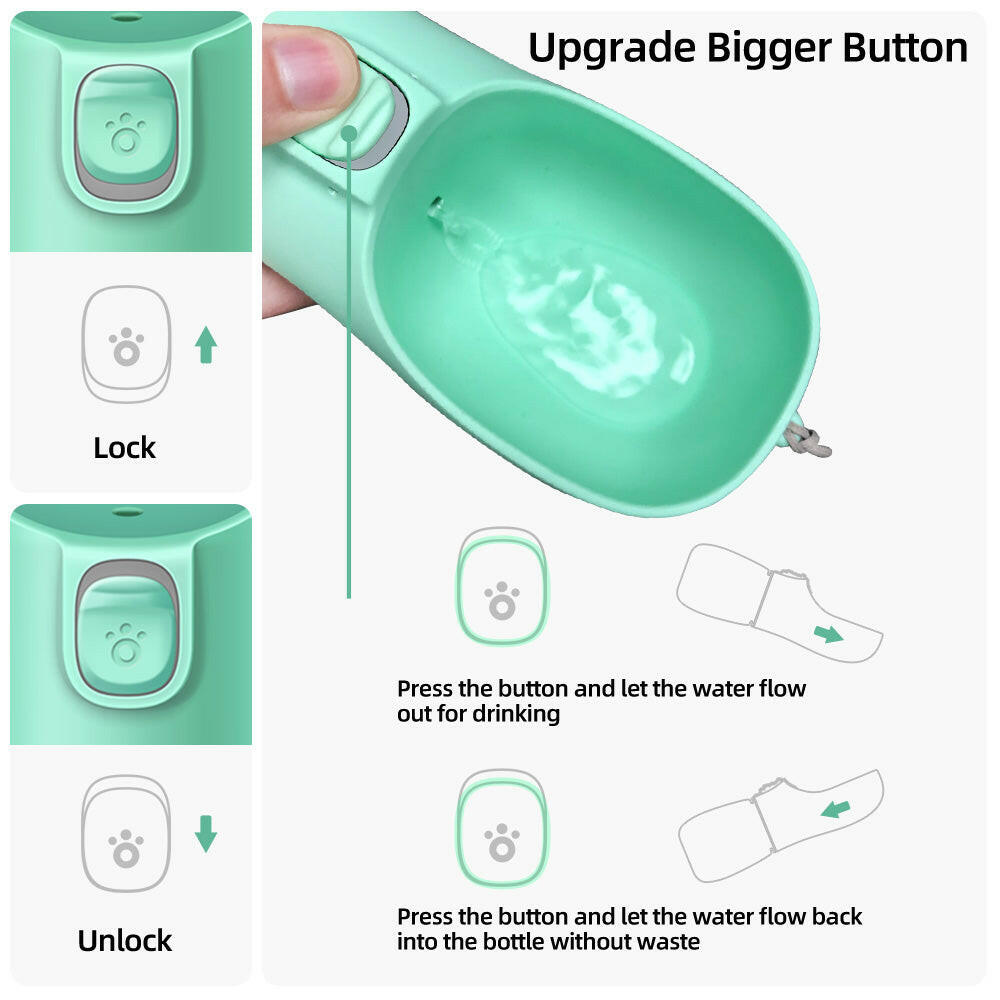 Paw Care USA dog and cat travel water dispenser with upgrade bigger button for easy water flow control