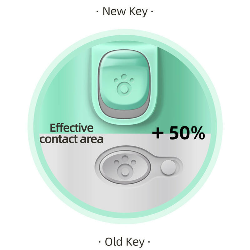 Comparison of new and old key design showing 50 percent larger effective contact area for dog and cat travel water dispenser