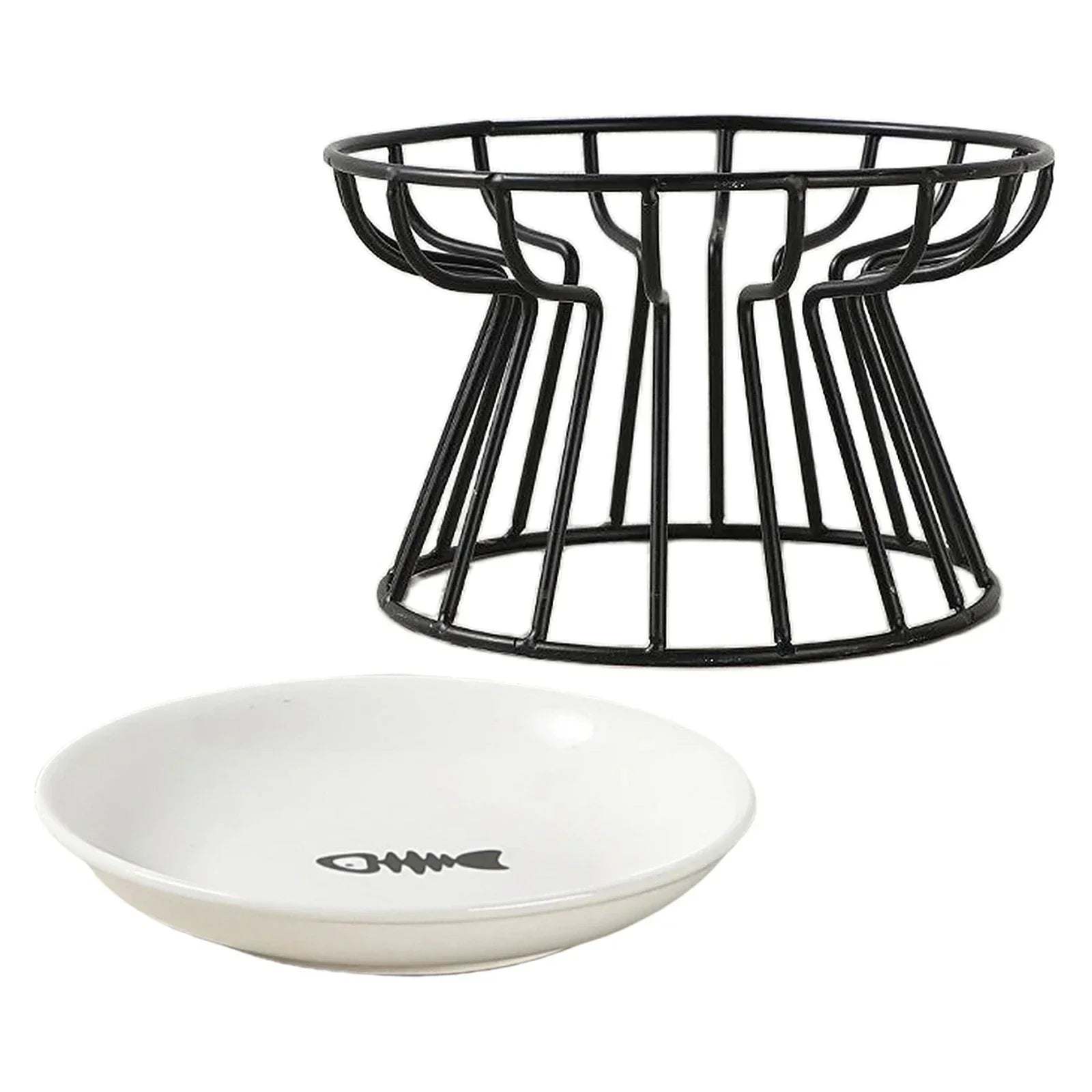 Paw Care USA elevated cat & Small Dogs feeder for healthy digestion with black metal stand and white ceramic bowl