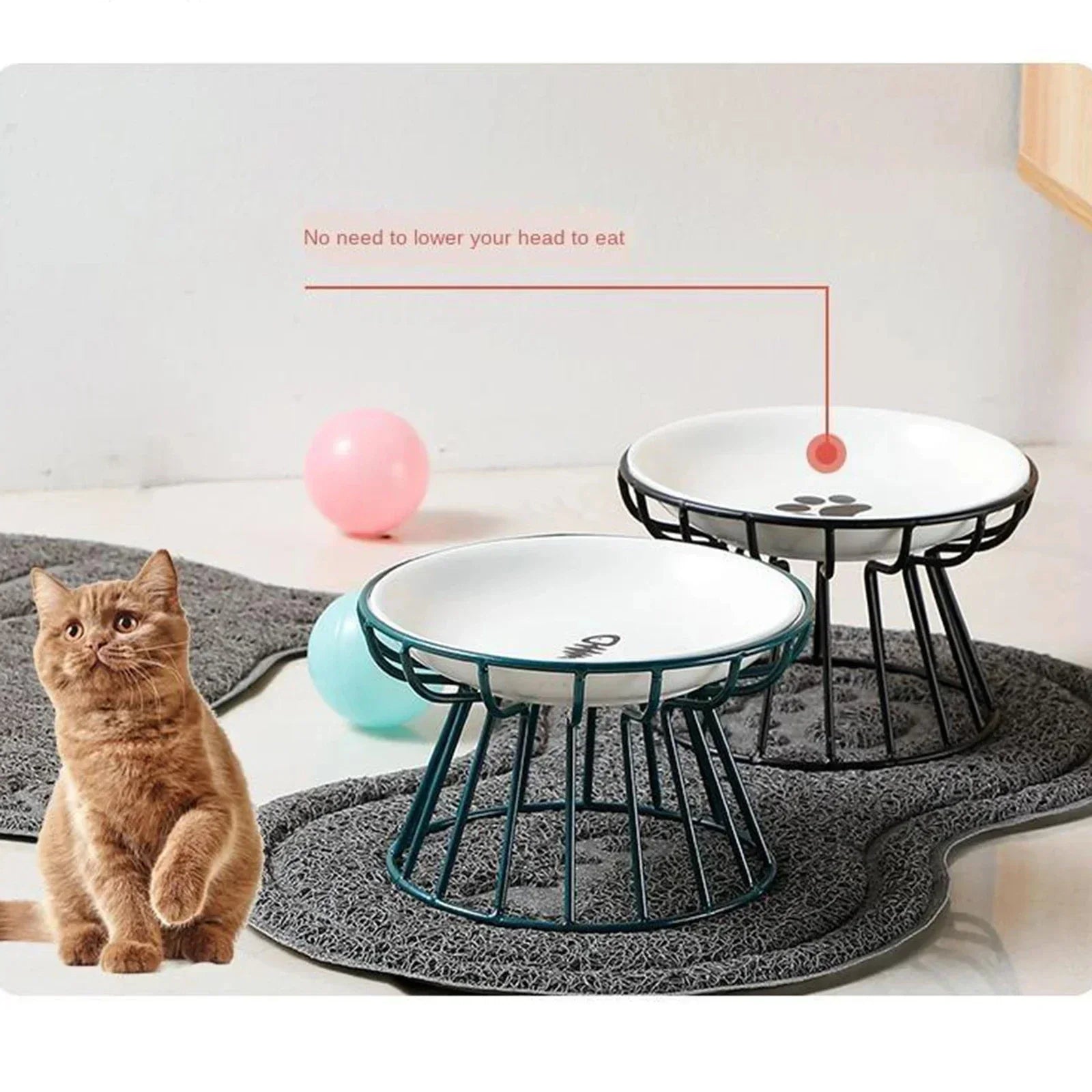 Paw Care USA elevated cat & Small Dogs feeder for healthy digestion with stylish black wire stands and white bowls