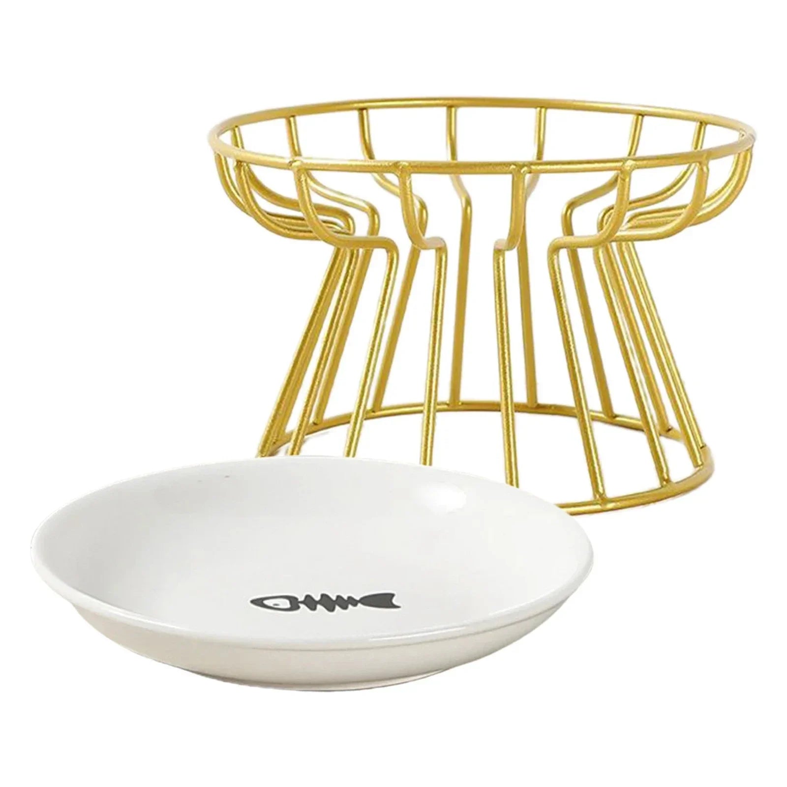 Paw Care USA elevated cat & Small Dogs feeder for healthy digestion with gold wire stand and white bowl