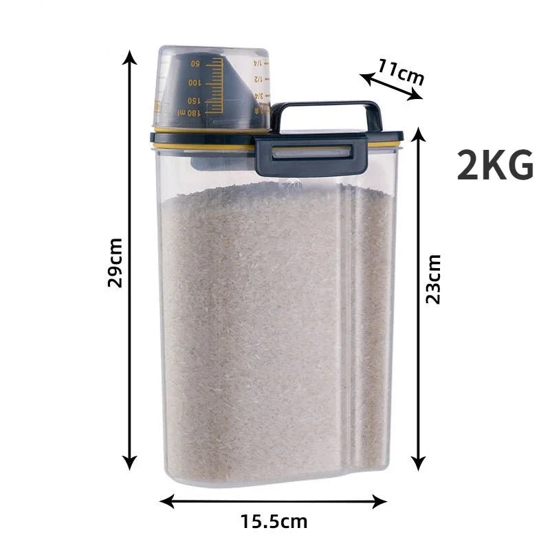 Paw Care USA large pet food storage container with measuring cup and airtight lid for 2KG capacity