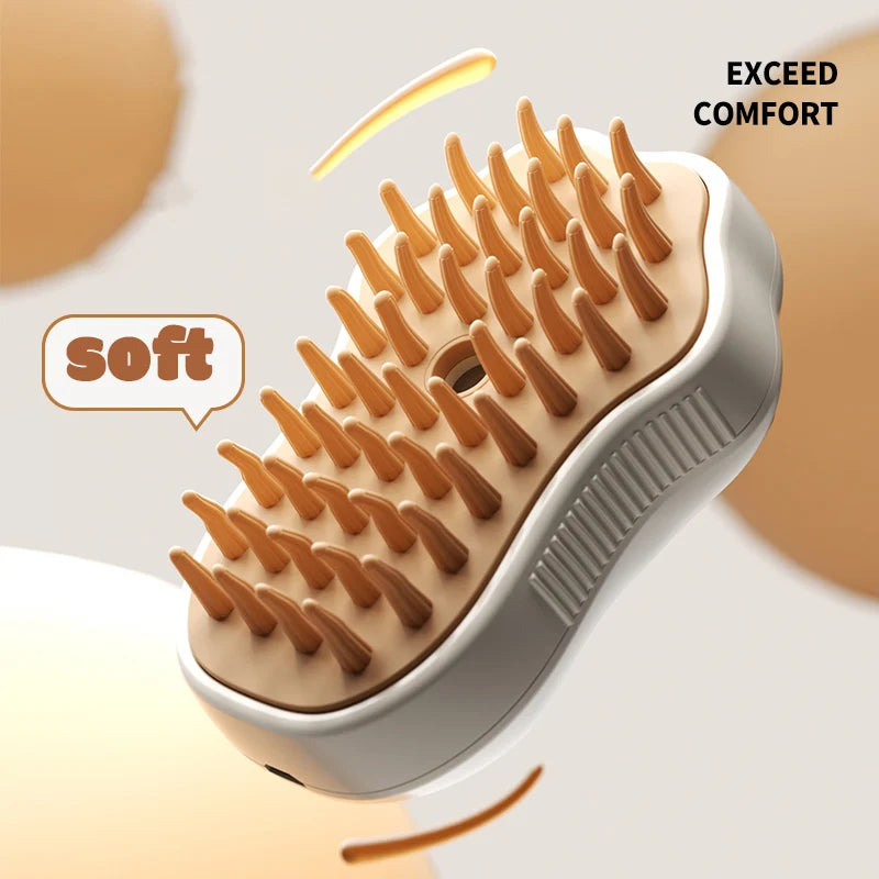 Pet hair removal brush massager for Cats and Dogs with soft bristles and ergonomic grip by Paw Care USA