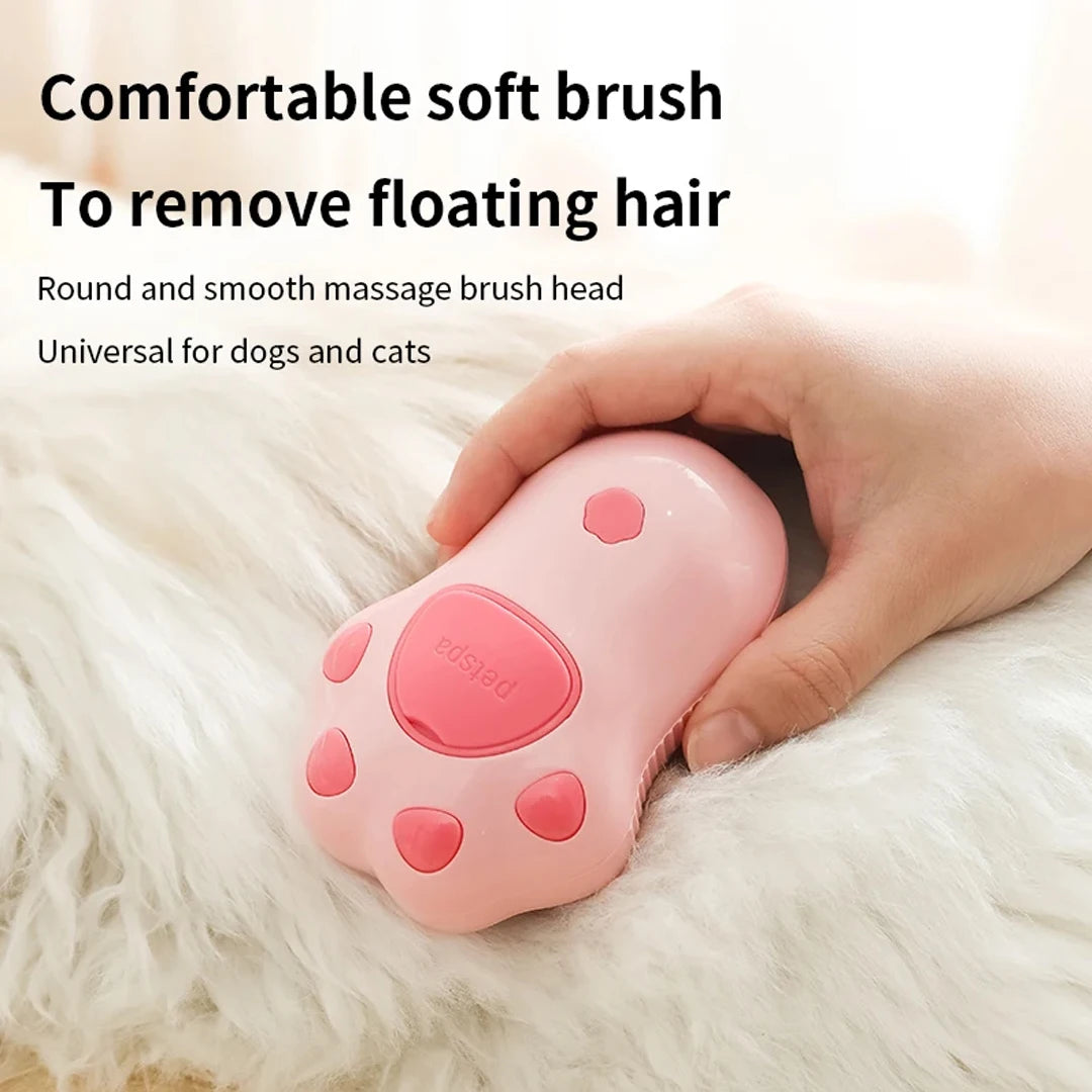 Paw Care USA pet hair removal brush massager for Cats & Dogs in pink paw shape with soft bristles