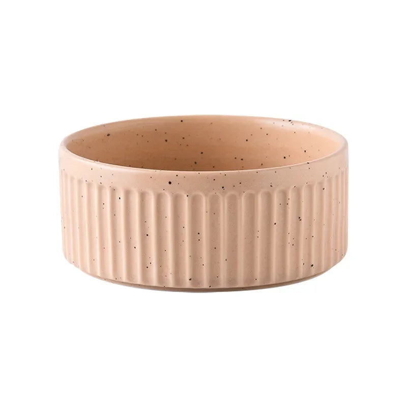 Paw Care USA premium ceramic pet food and water bowls with ribbed texture in beige color