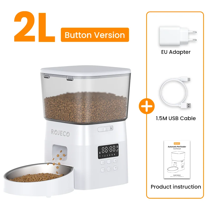 Paw Care USA 2L best automatic food dispenser for pets USA with button control and included EU adapter USB cable