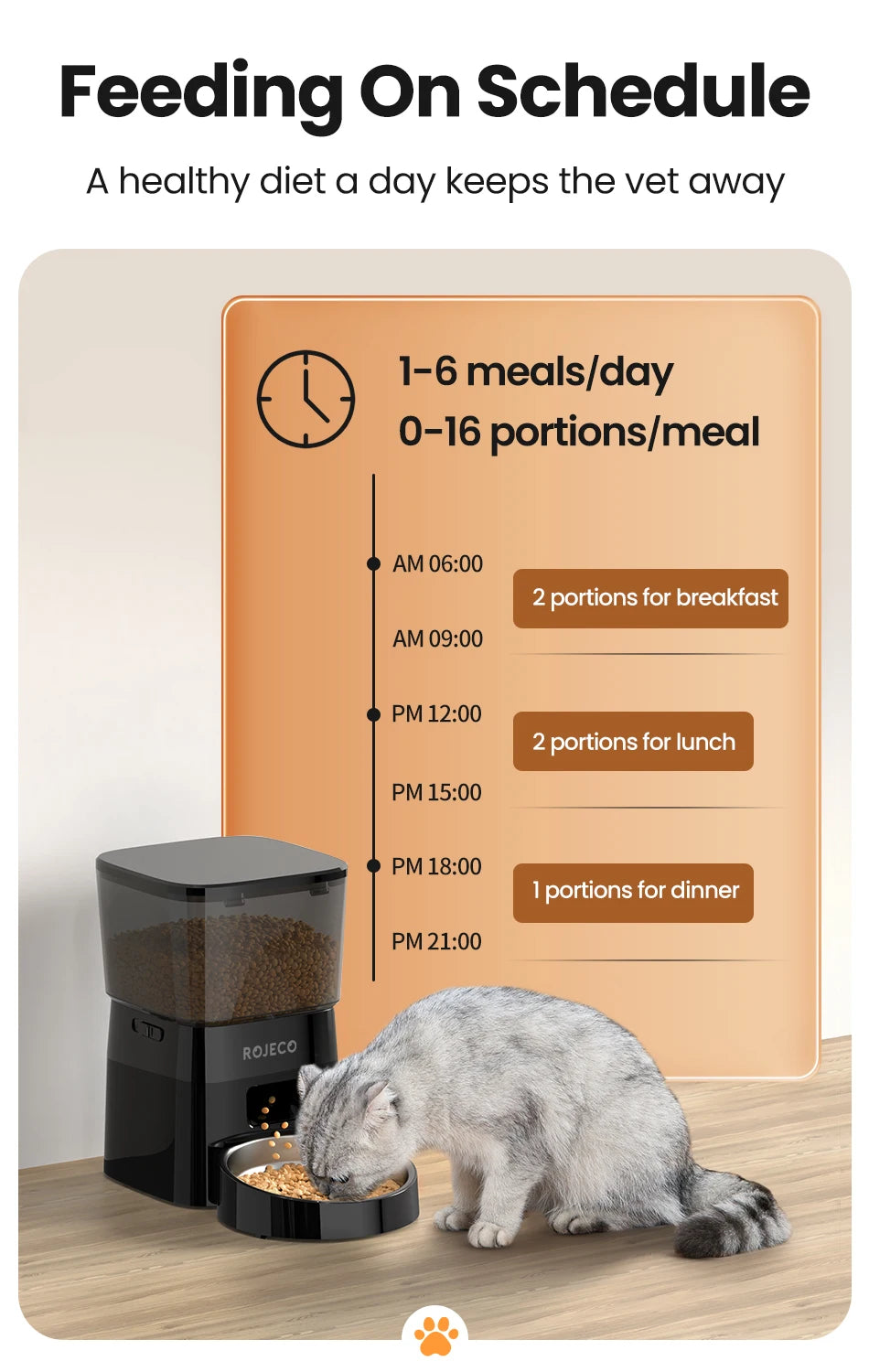 Best automatic food dispenser for pets USA by Paw Care USA with scheduled meal portions and a cat eating