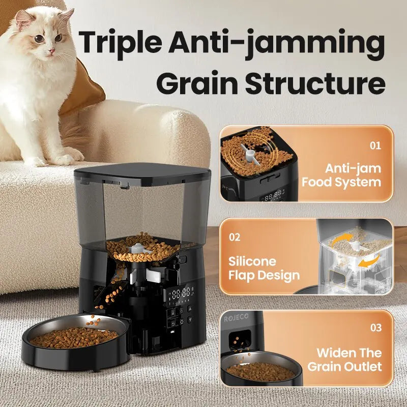 Paw Care USA best automatic food dispenser for pets USA with triple anti-jamming grain structure and silicone flap design