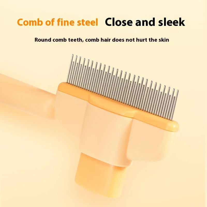 Self Cleaning pet hair remover grooming tool with fine steel comb teeth gentle on skin