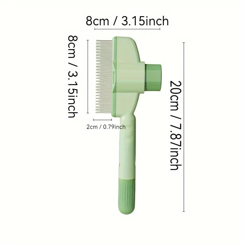 Paw Care USA Self Cleaning pet hair remover grooming tool in green with detailed size dimensions