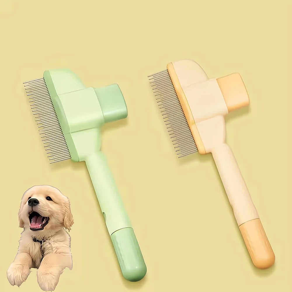 Paw Care USA self cleaning pet hair remover grooming tool in green and beige with metal bristles
