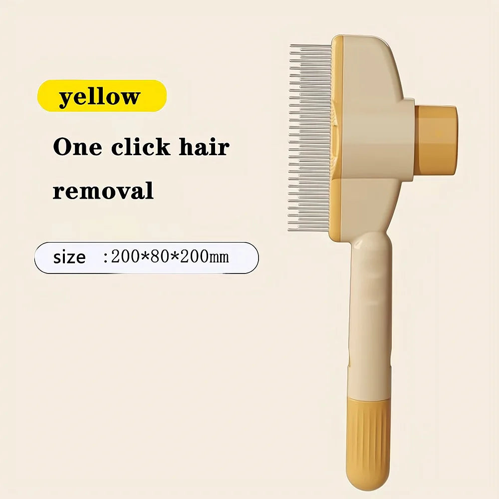 Yellow Self Cleaning pet hair remover grooming tool with one click hair removal by Paw Care USA