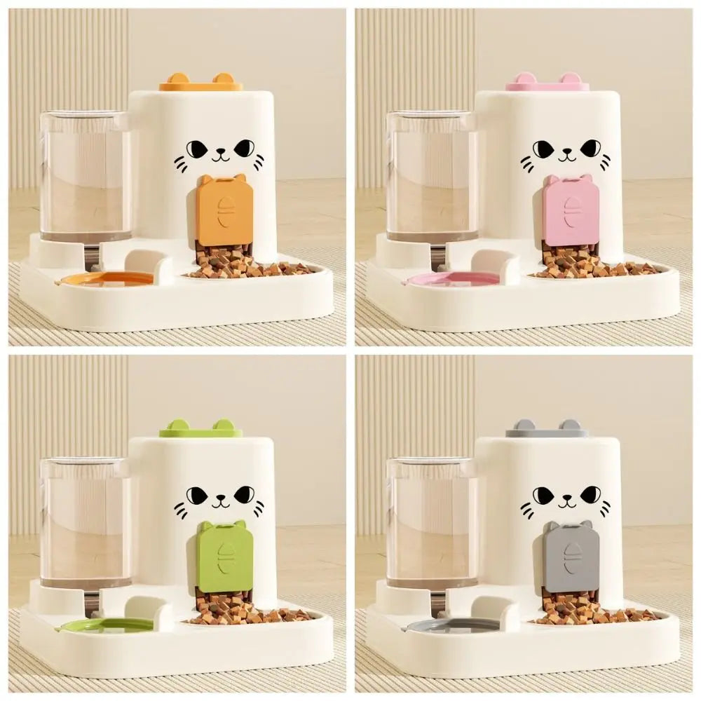Paw Care USA 2-in-1 smart cat feeder with water fountain in four colors featuring a cute cat face design