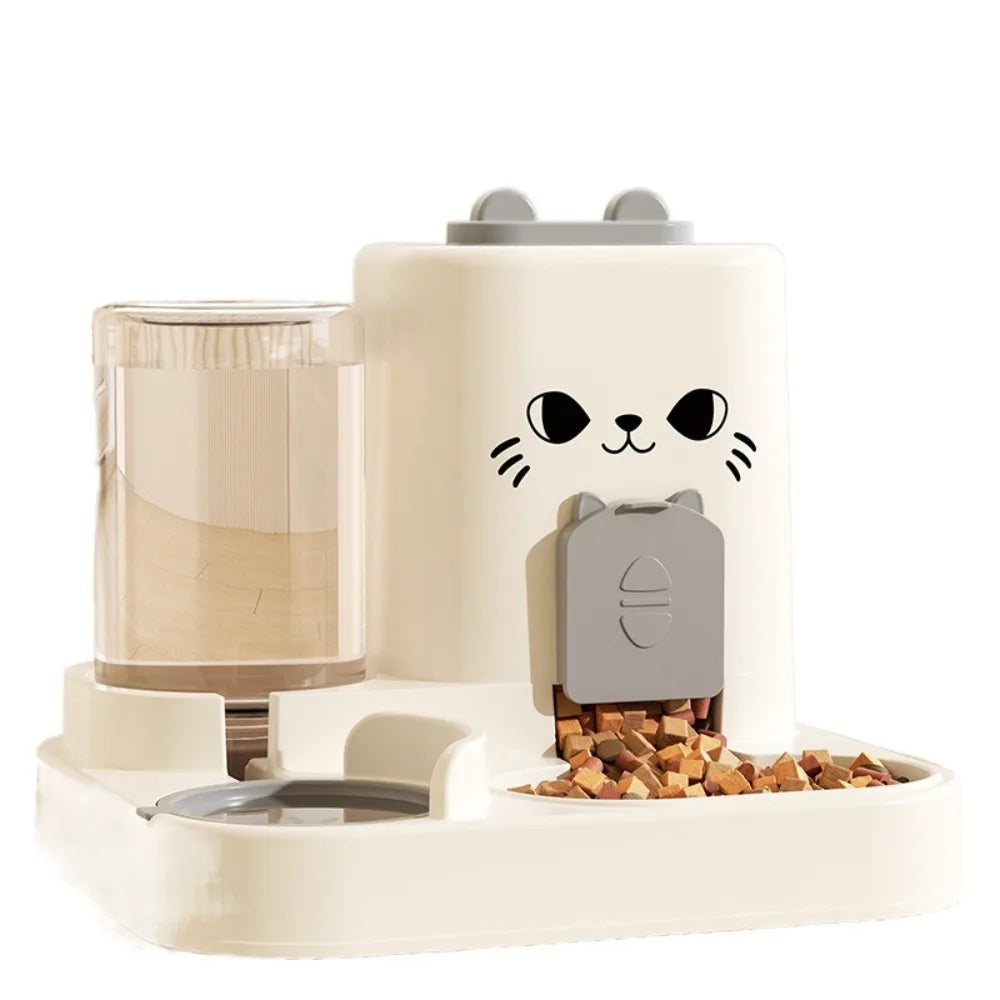 Paw Care USA 2-in-1 smart cat feeder with water fountain in white with cat face design
