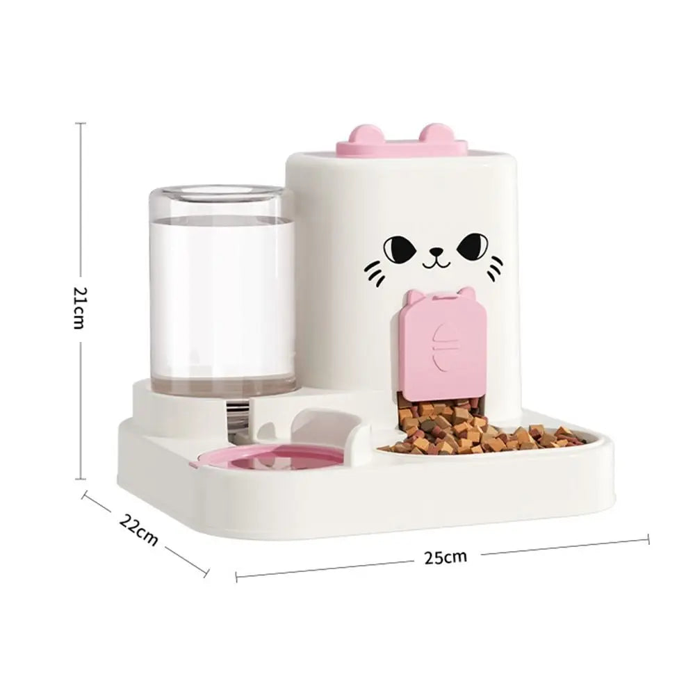 Paw Care USA 2-in-1 smart cat feeder with water fountain in white and pink with cat face design